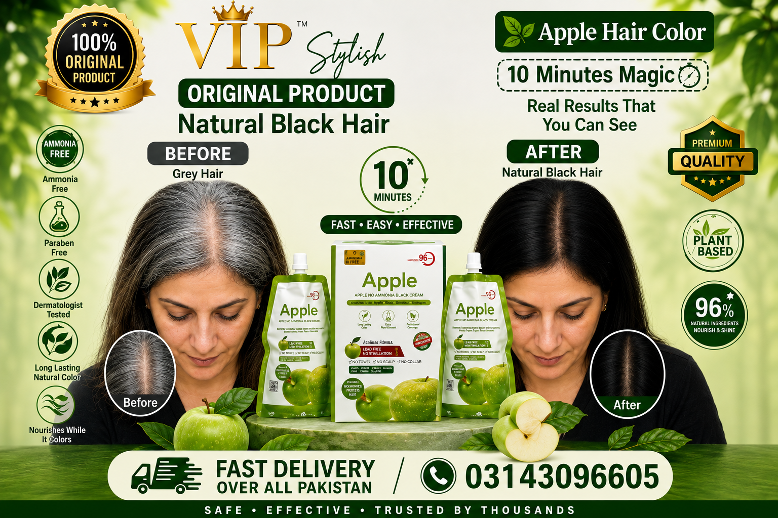 🟢 Product Title  Apple No Ammonia Black Hair Color Cream – Quick Grey Hair Coverage  Short Selling Title  Apple Hair Color – 10 Minute Natural Black Hair Dye